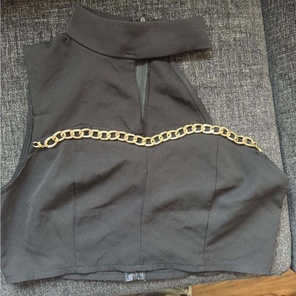 Black Crop Top with Gold Chain Detail